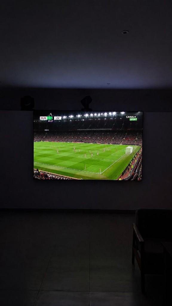 Football on a large screen at Mamma Mia
